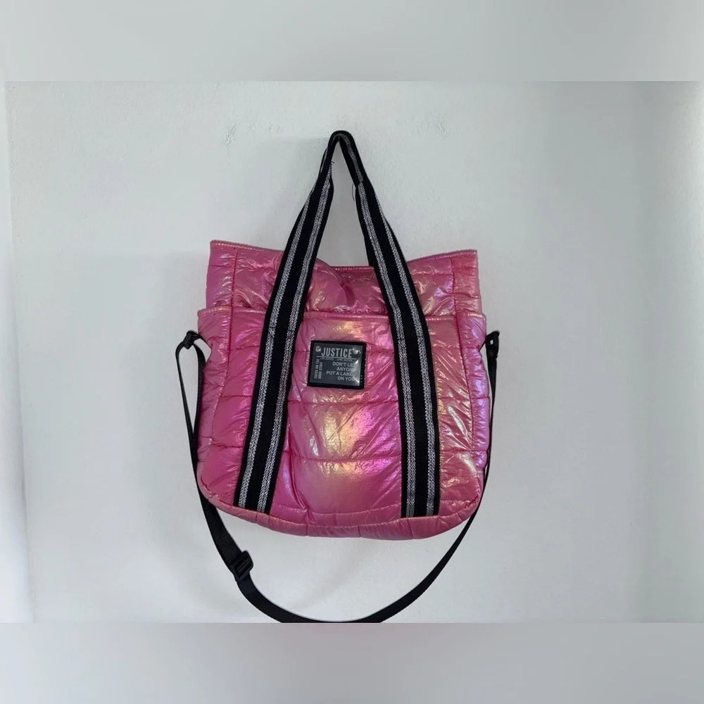 Justice Pink Holographic Puffer Tote Y2K
